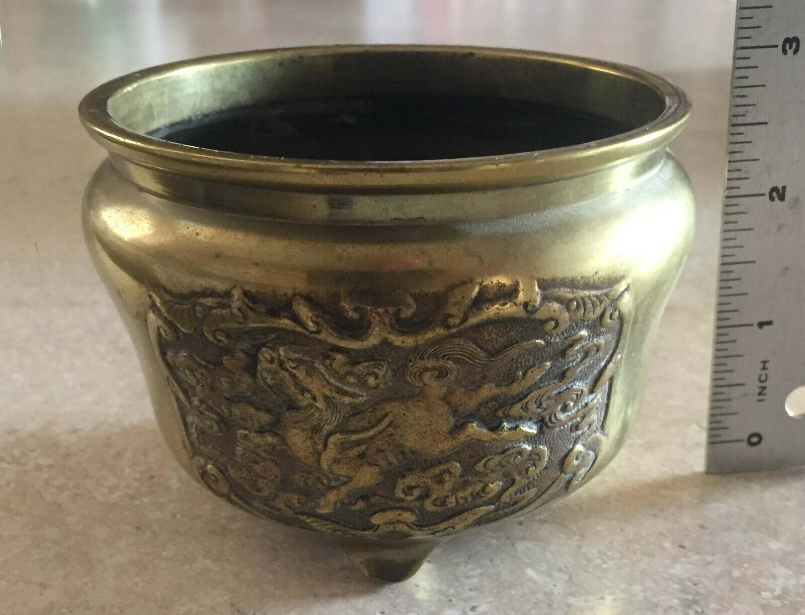 Brass Cast Footed Bowl, Chinoiserie